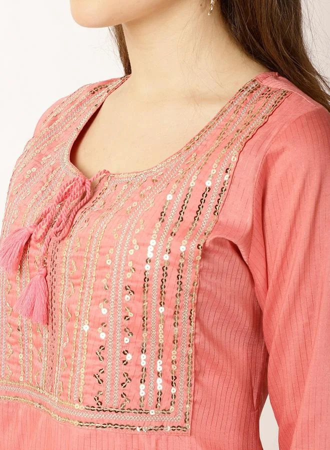 Rue Collection  Women Pink Sequined Kurta with Trousers Set for Women | Best Price UAE